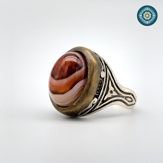 Turkish silver signet ring set with a banded agate cabochon